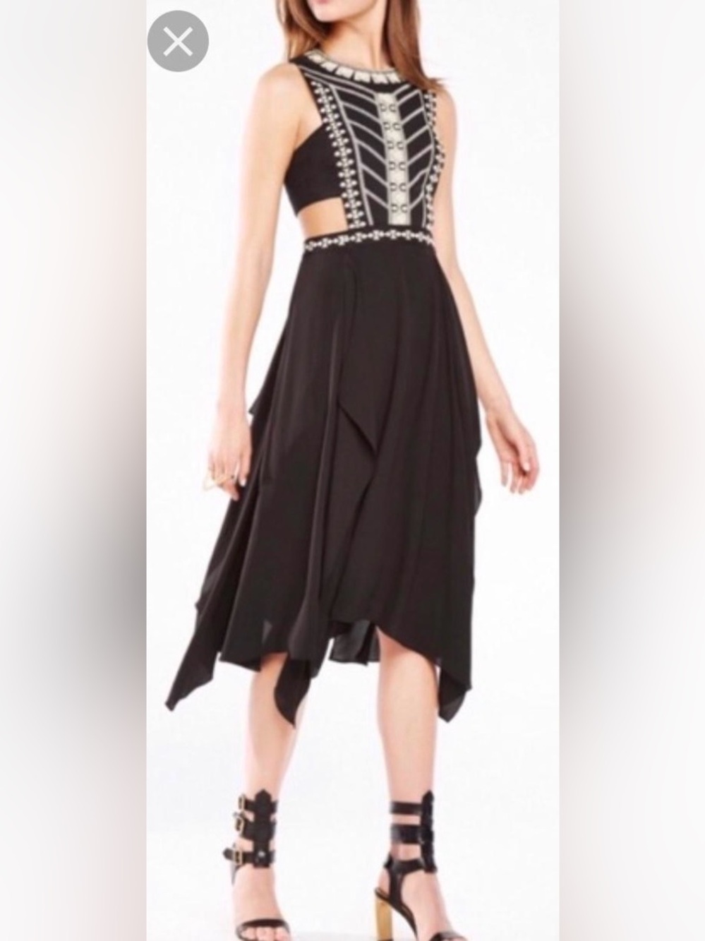 BCBGMAXAZRIA Adelia Embellished Cutout Handkerchief Dress Size 0